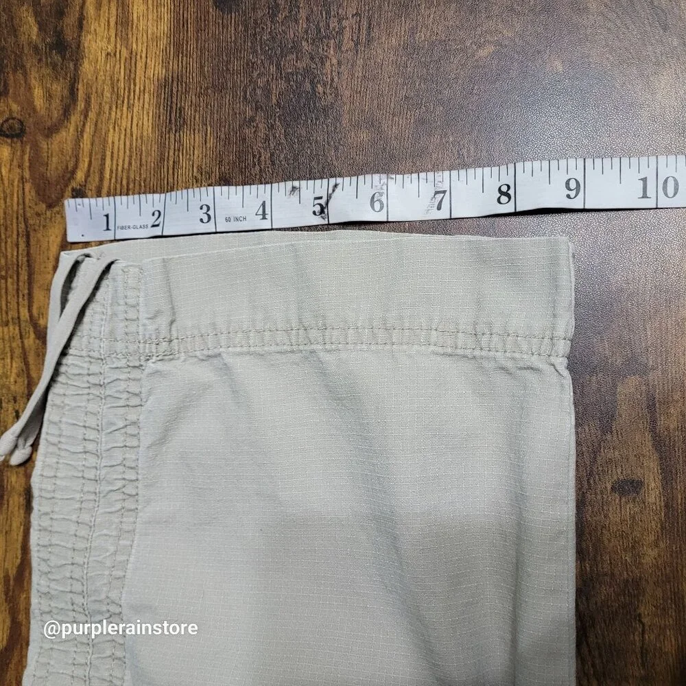 French Cuff Cargo Capri Pants 10 Mid Rise Rip Stop Beige Outdoor Preppy Gorpcore - Picture 9 of 11